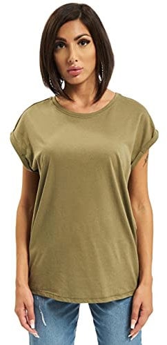 Urban Classics Damen T-Shirt Ladies Extended Shoulder Tee, T-Shirt mit überschnittenen Schultern, aus Baumwolle, erhältlich in vielen Farben, Olive, XL