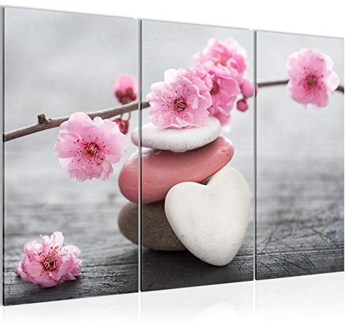 Runa Art Wandbilder Feng Shui Blumen Bild XXL Wohnzimmer Schlafzimmer Rosa Stein Herz 120 x 80 cm 3 Teilig 500131a