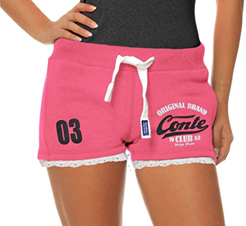 M.Conte Damen Jersey-Shorts Basic Skinni Fit Sport-Shorts/Training Retro-Shorts Kurze Damen-Hose Pants Jogginghose Sporthose Blau Neon Pink Weiss Rot S M L XL