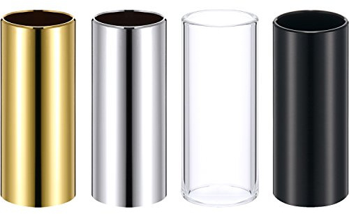 4 Pieces Glass Slide and Brass Slide in Box for Guitar, Bass, Medium (6 cm)