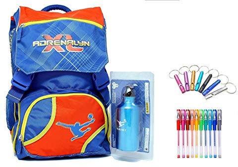 PANINI. Sac à dos d'école de footballeurs extensible + cadeau bouteille + porte-clé sifflet + stylo coloré + marque-page