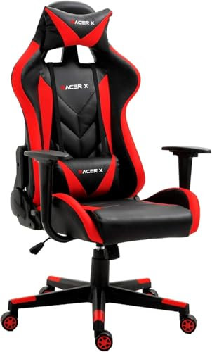 Silla Gaming Racer X Ergonómica Racing Sillón Gamer Profesional Videojuegos,Ordenador, Oficina, Escritorio. Reposabrazos. Cojín Lumbar y Reposacabezas. Giratoria, Regulable en Altura y reclinable.