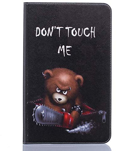 AIFILLE Compatible avec Samsung Galaxy Tab A6 10.1 T580/T585 Noir Coque Motif Animaux Ours Brun Don't Touch ME Pochette Garçon Housse en Cuir PU Anti Choc Protection Rigide Tablette Accessoires