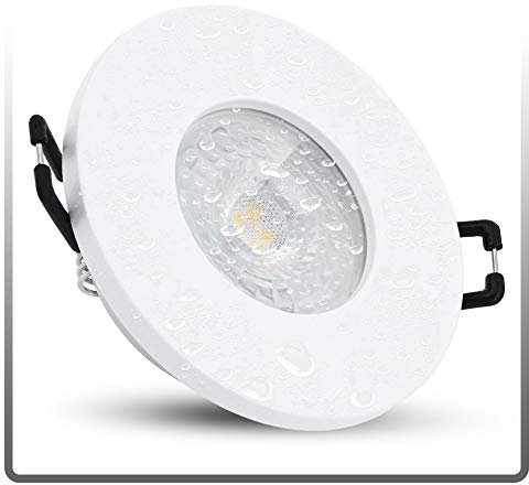 linovum ISAWO Deckenstrahler Einbau LED IP65 extra flach 30mm - LED Modul 5W neutralweiß 230V - Bad Deckenleuchte rund weiß
