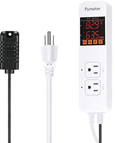 Pymeter Humidistat Temperature Humidity Controller Reptile Mushroom Greenhouse Thermostat Dual Controlled Outlets Heater Fridge Humidifier Dehumidifier White