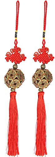 2 Pièces Pièces Porte-Bonheur Chinoises Feng Shui Noeud Chinois Gland Noeud Chinois Pièces Porte-Bonheur pour la Richesse et Le Succès