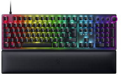 Razer Huntsman V2 (Purple Switch) - Teclado óptico para juegos prácticamente sin latencia (reposa-palmas, mandos, 4 teclas multimedia, tapas de teclas Doubleshot PBT) Teclado Español - Negro