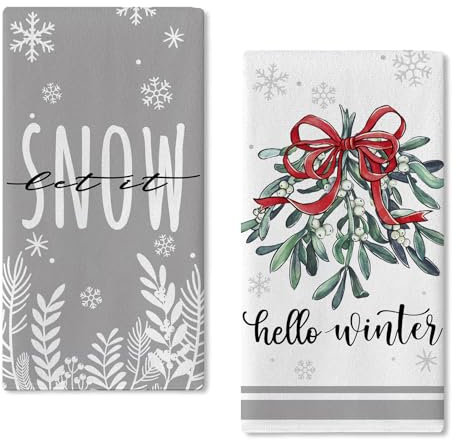 Seliem Geschirrtuch, Motiv: verschneite Winterkiefer mit Tannenbäumen, Aufschrift Let it Snow, für Bad, Fingerspitzenhandtuch, Teebar, handtrocknendes Tuch, Heimdekoration, 45.7 x 71.1 cm