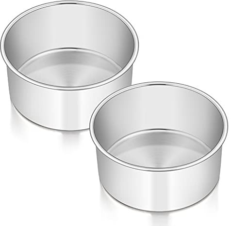 Homikit Rund Backform, Edelstahl 16,2cm Kuchenform 2er Set, 7,5cm Tief | Tortenform Kuchenbackform für Kuchen Brownies Torten, Spiegelpoliert, Ungiftig, Leicht zu Reinigen & Spülmaschinenfest
