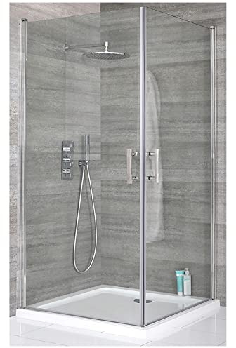 MILANO Chrome Corner Hinged Door Shower Enclosure White Tray 800 x 800mm