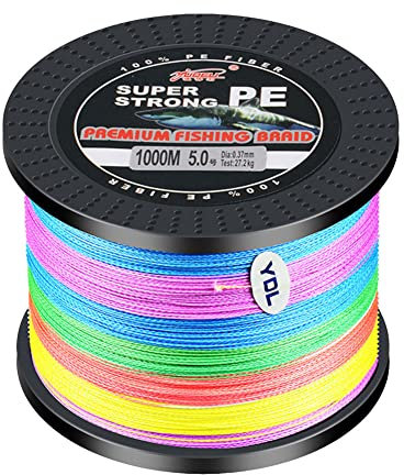 L SERVER Geflochtene Angelschnur 1000m 4 Geflochtene Angelschnur PE Bissfeste Meeresangelschnur Ködern Angelschnur 4.8-45kg, Bunt, 4.0 (0.32mm/22.6kg)