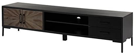 MASSIVMOEBEL24.DE | Sun TV-Board aus Massivholz #107 |aus Mango- & Sheeshamholz - Schwarz, lackiert | 4 Fächer & 2 Schublade | 210 x 45 x 50 cm | Lowboard