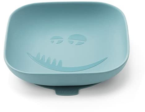 MiaMia Plato Ventosa Bebe Silicona - Antivuelco - Vajilla Bebé Sin BPA, Apto Para Microondas - Monstruo Petrol