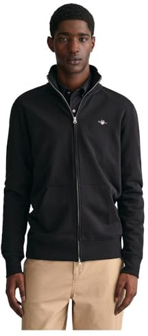 GANT Men's REG Shield Full Zip Sweatshirt, Black, Standard, black, XS