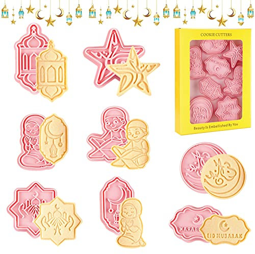Mecctuck Ramadan Ausstechformen, 8 Stück Ramadan Keksausstecher, Eid Mubarak Keksausstecher, 3D Ausstecher Ramadan Geschenke, Islamische Geschenke für Zuhause Ramadan Kareem Party Backen Zubehör