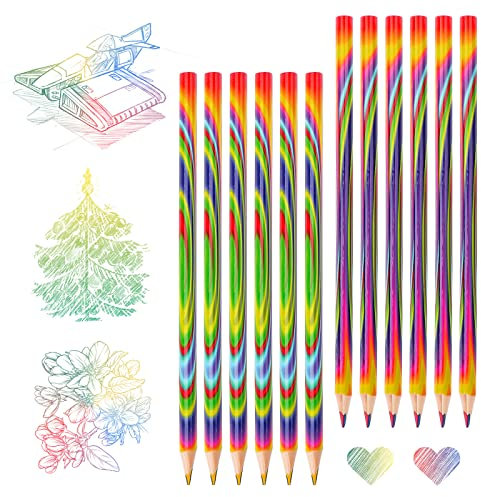 Ailvor Regenbogenstift, 12 Stücke Regenbogenstifte Kinder, 4 in 1 Dreikant Farbstifte, Regenbogen Stifte Set für Kinder Zeichnung Pencil, Schule Büro Haushaltswaren