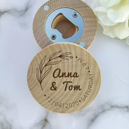 Custom Engraved Round Wooden Beer Bottle Opener - Personalised with Magnet Wooden Refrigerator Magnet Bottle Opener, for Kitchen Gathering Wedding Party Favors Gifts (40PCS)