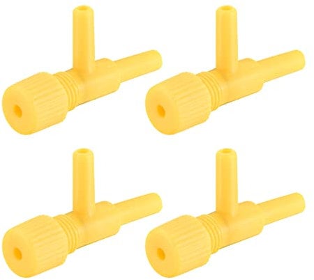 sourcing map 4Pcs Aquarium Air Valve, 2 Way Air Pump Control Valves Regulators Oxygen Air Flow Accessories Yellow Plastic for Fish Tanks