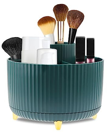 Yagosodee Make Up Organizer, 360°Drehbarer Pinsel Organizer Schminktisch Organizer, 5 Fächern Kosmetik Organizer Lidschattenpinsel Lippenstift Etui für Frisiertisch, Schlafzimmer, Badezimmer, Grün