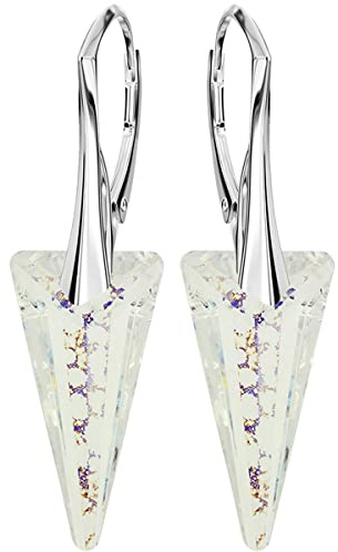 Spike Klapperverschluß Modeschmuck 925 Silber Ohrringe für Damen Marken Kristalle Ohrringe Hängend Silber 925 Hängende Ohrringe Schmuck für Frauen Mädchen Ideal Geschenk (White Patina)
