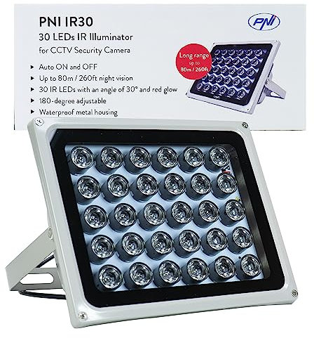 PNI Reflektor mit Infrarot-LEDs IR30 für Kameras und CCTV-Systeme, 30 IR-LEDs, Entfernung 80 m, IP66