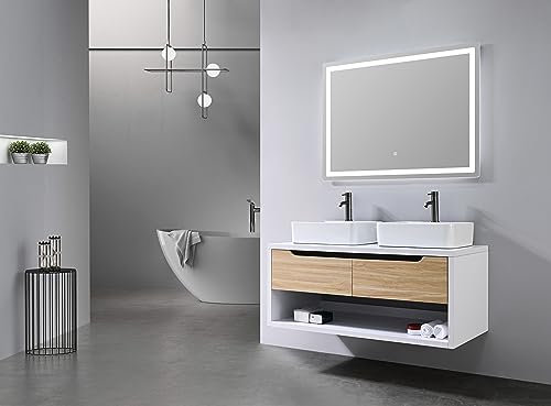 LuxuryBain LB-8153-120 - Mueble de baño doble lavabo de 120 cm madera y blanco con espejo LED