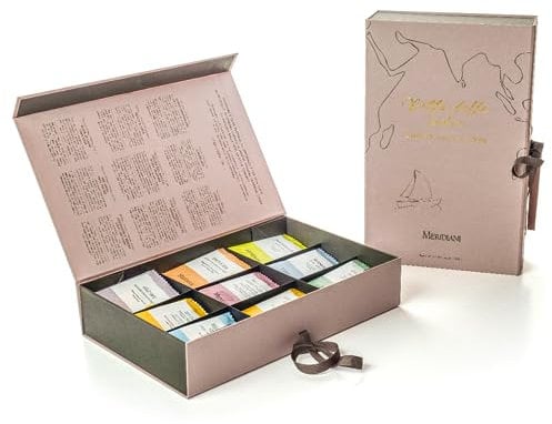 Meridiani® | Set Regalo Tè e Tisane Rotta delle Indie | Cofanetto 45 Filtri 9 Gusti Diversi | Scatola Scrigno Regalo (105 Gr) | Tè Verdi, Neri e Infusi