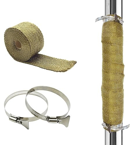 DOBTIM Feuerfeste Rohrwicklung Isolierung 5,1 cm breit, Fiberglas Hitzeschild Band Rohr Gurtband für Herd Rauchschutz mit 2 Klemmen, Titan