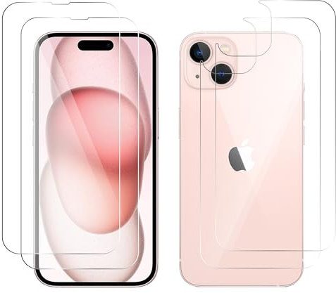 QUITECO 2 Panzer Schutz Glas + 2 Rückseite Folie Glas für iPhone 14 [2+2 Stück] Backcover und Front Schutz