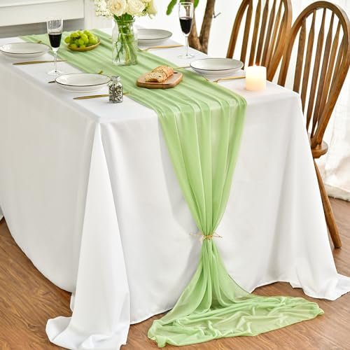 Artoid Mode Chiffon Musselin Dekostoff Apfelgrün Tischläufer 75x300 cm, Küche Tisch Dekoration Drinnen Urlaub Hochzeit Party Geburtstag Dekor