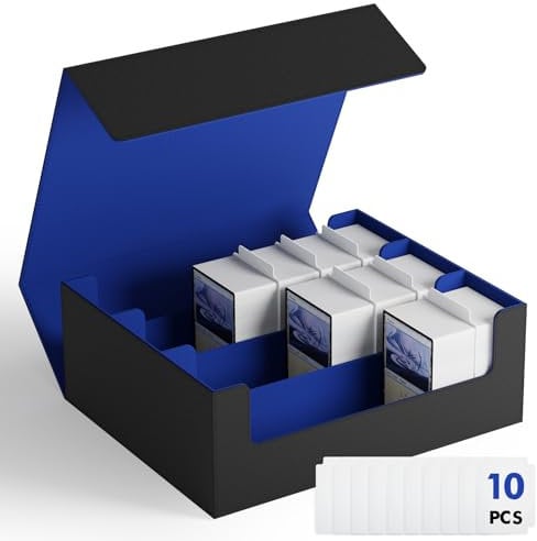 ZLCA Trading karten aufbewahrungsbox für TCG Karten, Triple MTG Card Deck Box hält 1800+ Karten, PU Leder Magnetverschluss Card Deckbox für Magic Commander Yugioh Sports Cards(Black&Blue)