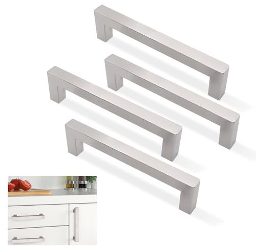 ABRVUAHM 4 Pack Kitchen Door Handles, 128mm Hole Center, Brushed Nickel Stainless Steel Cabinet Handles (Screws Included)