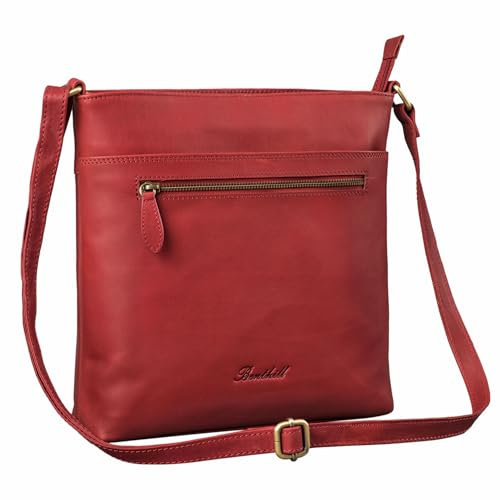 Benthill Damen Umhängetasche Leder - Tasche aus echtem Rindsleder - Handtasche mit Reißverschluss - Schultertasche/Ledertasche - Vintage Shopper, Farbe:Rot