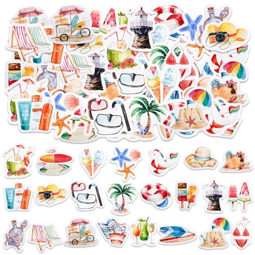 Summer Beach Stickers 46PCS,Hawaiian Beach Surfing Stickers for Scrapbooking, DIY Crafts, Laptops, Journal, Gifts for Adult, Child