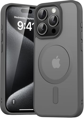 Natiiozie Magnetisch Hülle Kompatibel mit iPhone 15 Pro 6,1 Zoll, Matt Handyhülle Kompatibel mit MagSafe, Stoßfest Kratzfest Schutzhülle Nie Vergilbung rutschfest Rückseite Case Grau