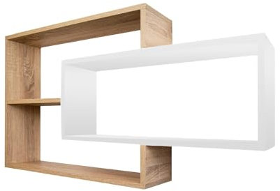 TRAUMMÖBEL Wandregal Karo Natur/Weiß Bücherregal Holz Hängeregal Schweberegal für Wohnzimmer, Schlafzimmer und Küche