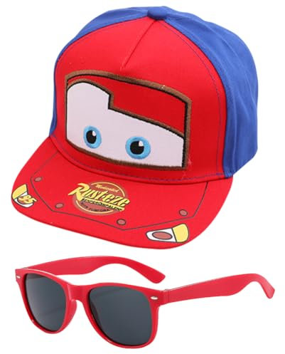 TIUASHR Mccqueen Car Baseballmütze Baseball Cap Kinder, 2PCS Auto Baseballkappe und Sonnenbrille Sonnenhut Verstellbar Baseboard Mütze Basecap Kappe Cap Sonnenmütze für Kinder Ab 3 Jahren