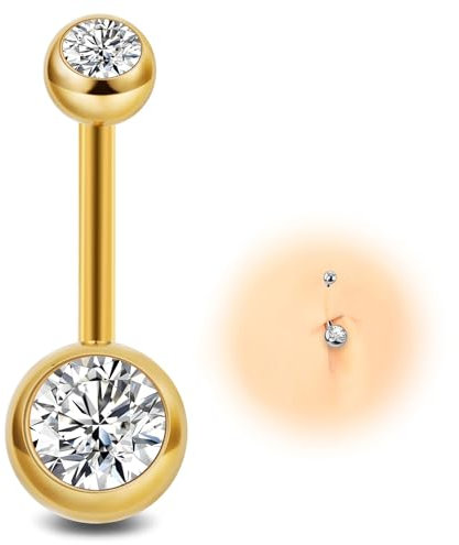 ESHIONER G23 Titan Bauchnabelpiercing Gold Bauchpiercing 14G 12MM Stablänge Belly Piercing Kurzer Stab Langer Stab Rot Rosa Blau Lila Bunt Kugeln Bauchnabel Piercing Schmuck damen