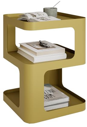 Nixaruy Beistelltische, Beistelltisch aus Metall, moderner Nachttisch, Akzent-Nachttische, 3-stufiger Nachtschrank für Wohnzimmer, Schlafzimmer, kein Zusammenbau erforderlich(Gold, quadratisch)
