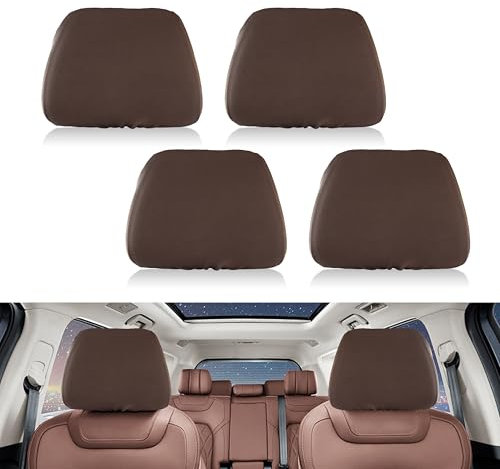 Heveer Auto Kopfstützenbezüge Waschbar Kopfstützen Bezug Staubdicht Kopfstützenschutz Abdeckung Universal für LKW Bus Reisebus Auto 4 Stück Braun