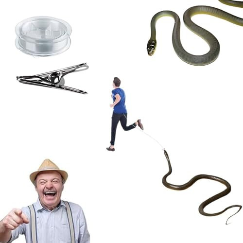 Jouet serpent, serpent en caoutchouc avec cordon et clip, faux serpent, gadgets de farce, gadgets de farce, gadgets de blague, Farces de Serpent Jouet pour Adultes(80cm)