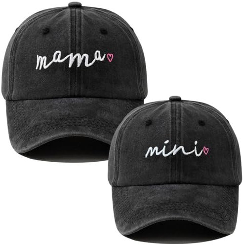 Yaopelky 2 x Mama- und Mini-Hüte, bestickt, verstellbar, Eltern-Kind-Baseballkappen, Mutter und ich, passendes Hut-Set, Schwarz, Einheitsgröße