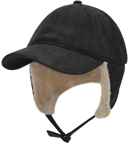 JIAHG Unisex Winter Baseball Cap Baseballmütze Winddicht Wintermütze Schirmmütze mit Ohrenschutz Herren Baumwolle Mütze Baseballkappe Earflap Cap Golf Cap Fliegermütze für Skifahren (Schwarz A)