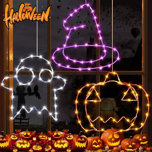 TTCOTOKE Luci per Finestre di Halloween 2024 Upgrade - Catena Luminosa Decorativa, 3pcs Lampada, Luci LED Fantasma E Zucche Luminose per Festoni Addobbi