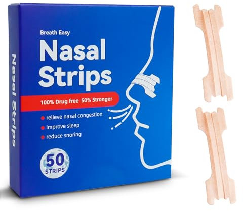 Tiras Nasales Antironquidos 50 Pcs, Tiras Nasales Para Facilitar La RespiracióN Durante El SueñO, Nasal Strips Alivia la Congestión Nasal Debido al Resfriado y Alergias, Antironquidos para Dormir