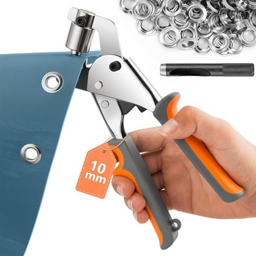 Remachadora de Ojales,Alicates profesionales para ojales,Preciva Remachadora Ojales con 200 Ojetes Metalicos(Ø interior 10mm),para Tela,Relojes,Collares,Sillas,Zapatos y Manualidades