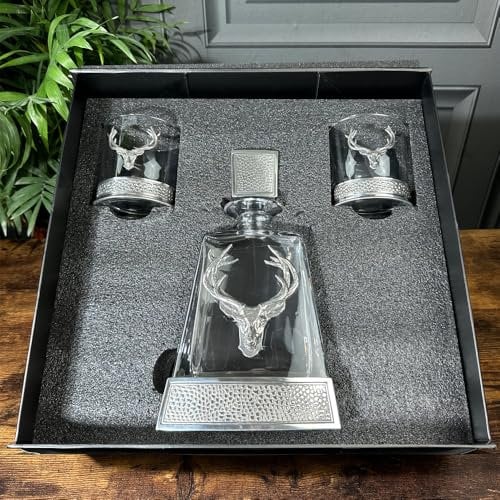English Pewter Company 600ml Regal Whisky Stag Decanter and 2x Regal Stag Tumblers Gift Set [GSET11]