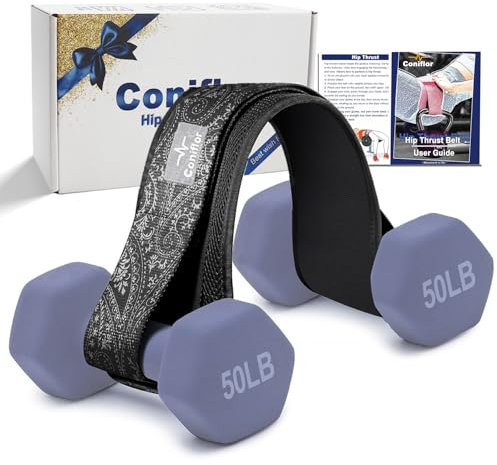 Coniflor Hip Thrust Belt – Verstellbarer Fitnessgürtel für Hanteln, Kugelhanteln, Hantelscheiben – Unterstützung bis zu 45,4 kg – Upgrade rutschfeste Polsterung für sicheres und bequemes Gesäßtraining