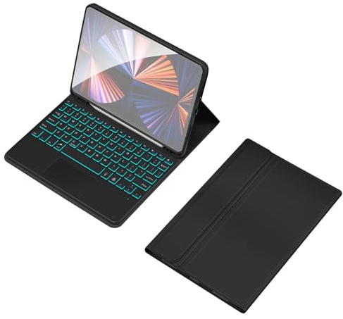 ciciglow Tablet Case with Keypad, USB Keypad Colorful Backlit Touchscreen Bluetooth Keyboard Leather Tablet Protective Cover (model #-2)
