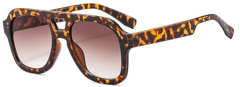 Long Keeper Retro Pilot Sonnenbrille Herren Damen 70er Vintage Sonnenbrille Pilotenbrille Eckig Klassisch Piloten Gelb Getönte Brille mit UV400 Schutz, 50MM (Leopard Rahmen - Farbverlauf Braun Linse)